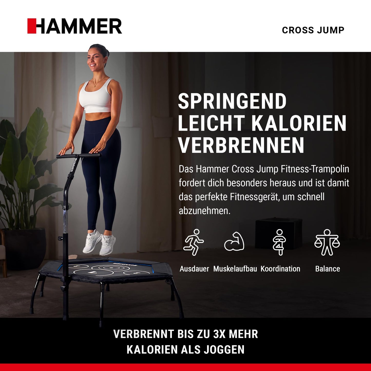HAMMER Fitness-Trampolin | 98cm Fläche | Höhenverstellgriff | Max 130kg