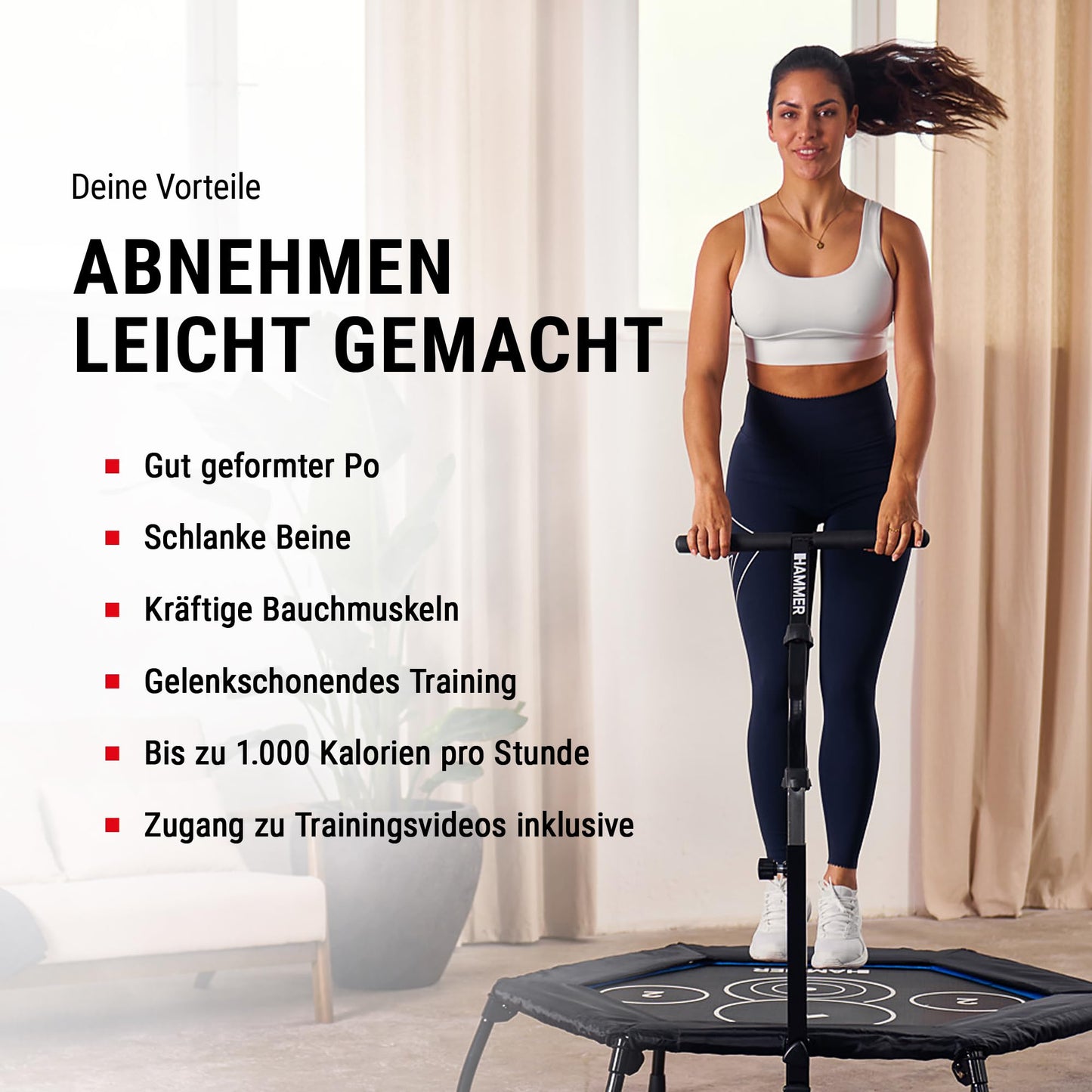 HAMMER Fitness-Trampolin | 98cm Fläche | Höhenverstellgriff | Max 130kg