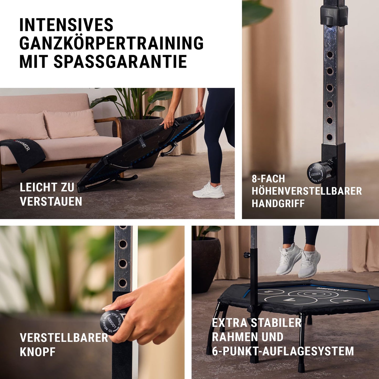 HAMMER Fitness-Trampolin | 98cm Fläche | Höhenverstellgriff | Max 130kg